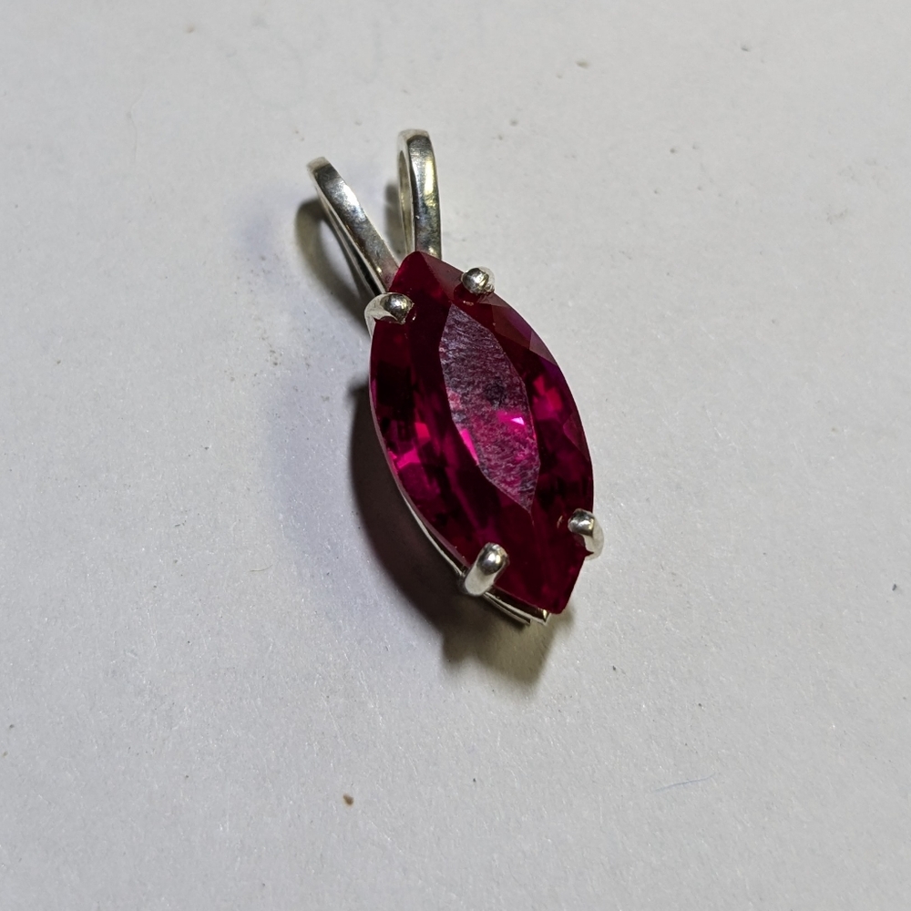 HUGE synthetic ruby pendant in sterling silver